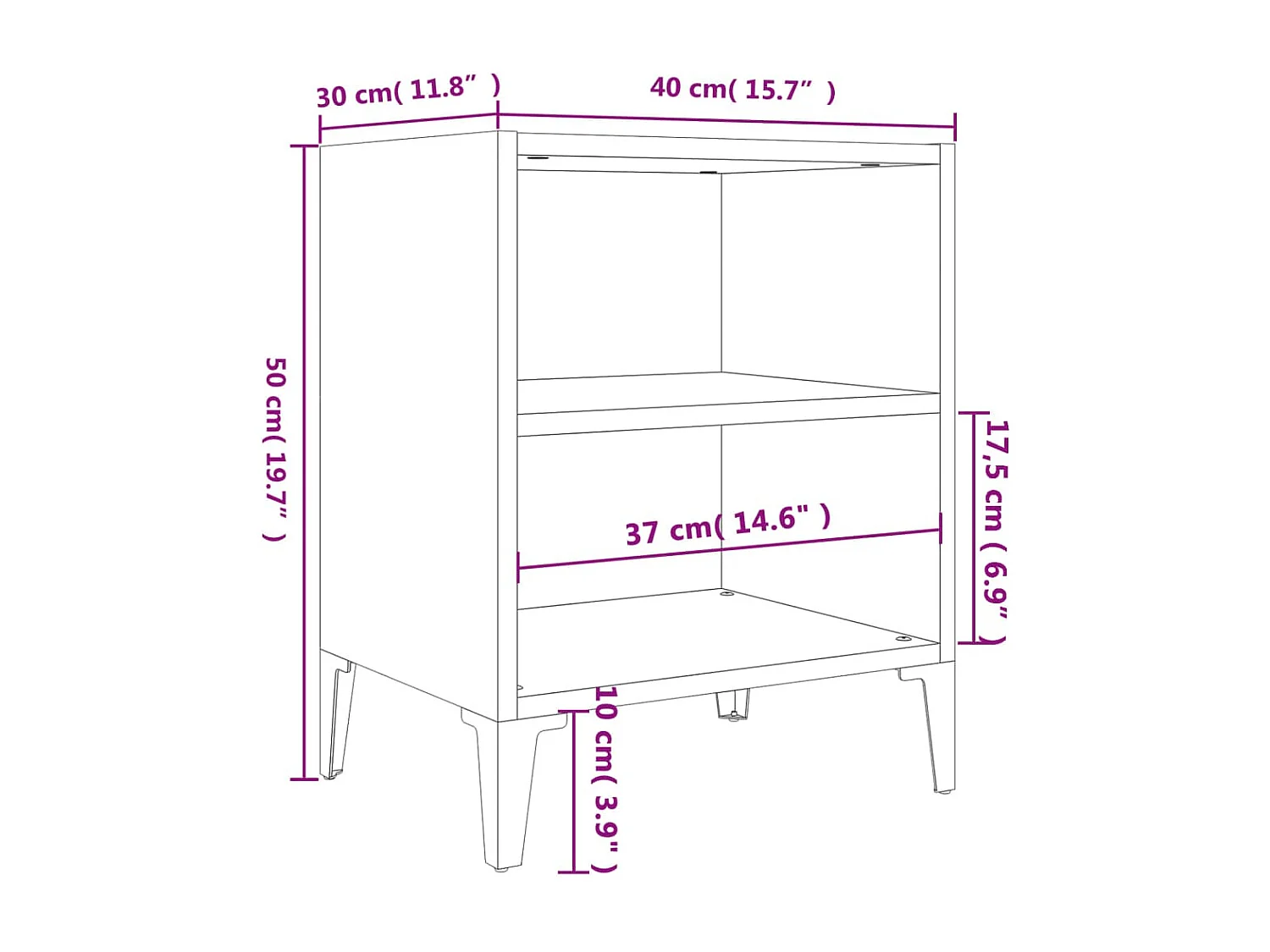 Nachttisch-Beistelltisch mit Metallbeinen Grau Sonoma 40x30x50 cm SHL31150
