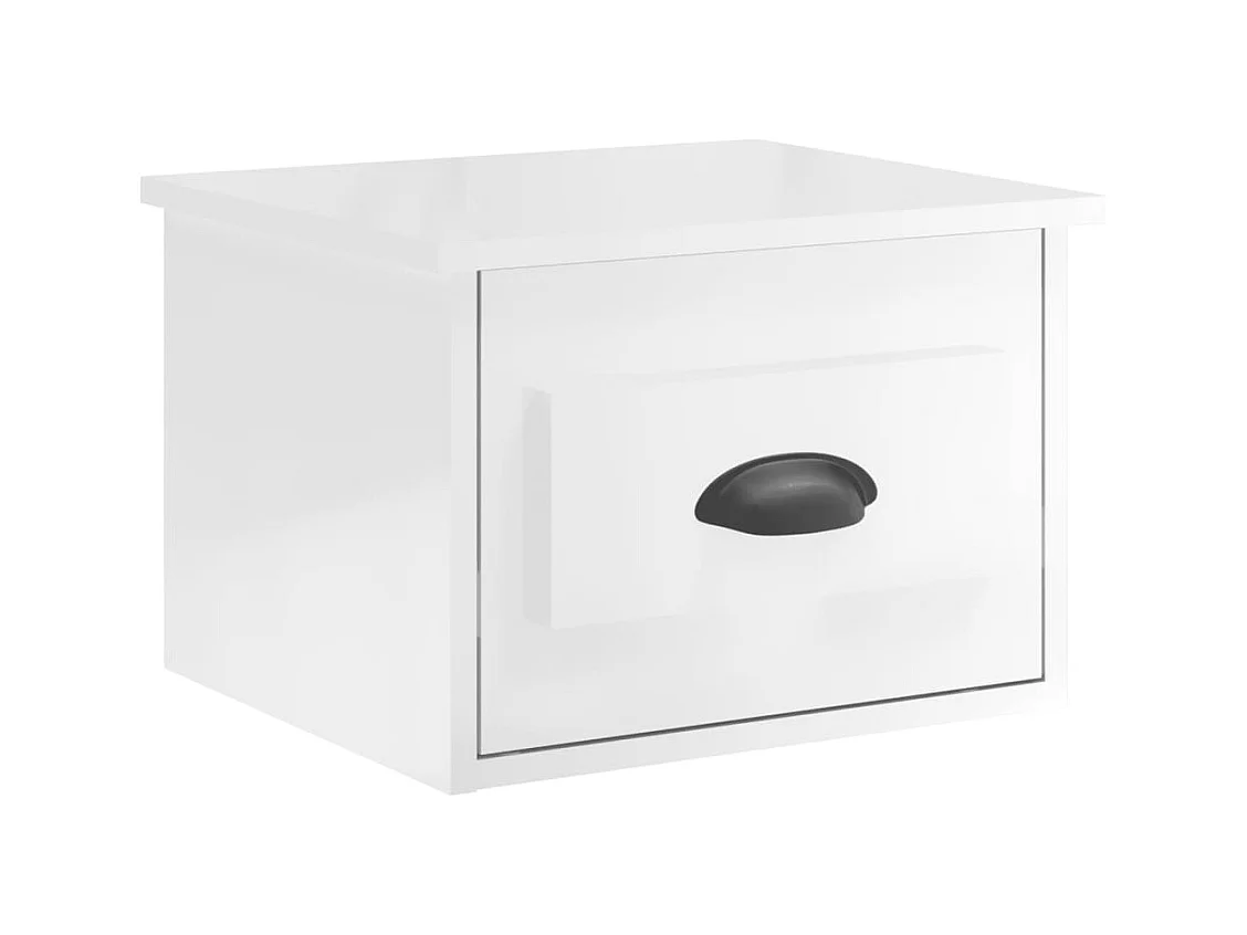 Mesita de noche | Mesilla de noche de pared blanco brillante 41,5x36x28 cm