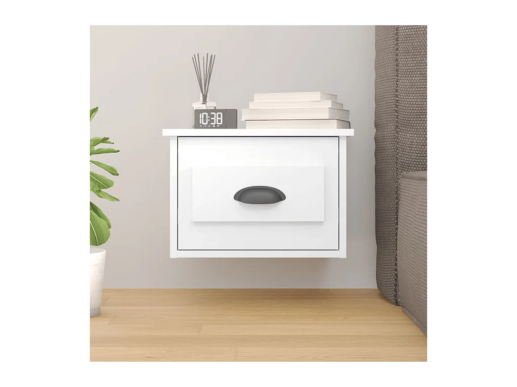 Mesita de noche | Mesilla de noche de pared blanco brillante 41,5x36x28 cm