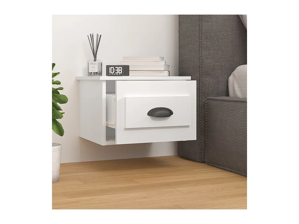 Mesita de noche | Mesilla de noche de pared blanco brillante 41,5x36x28 cm