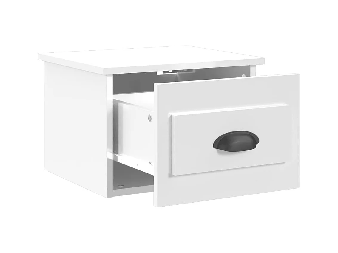 Mesita de noche | Mesilla de noche de pared blanco brillante 41,5x36x28 cm