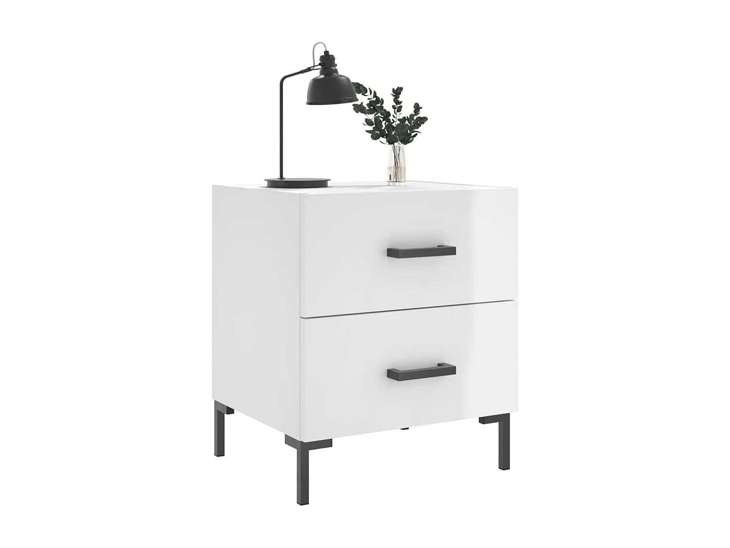 Nachttisch 2er Set-Beistelltisch-Nachttischkommode Hochglanz-Weiß 40x35x47,5 cm Holzwerkstoff SHL96716