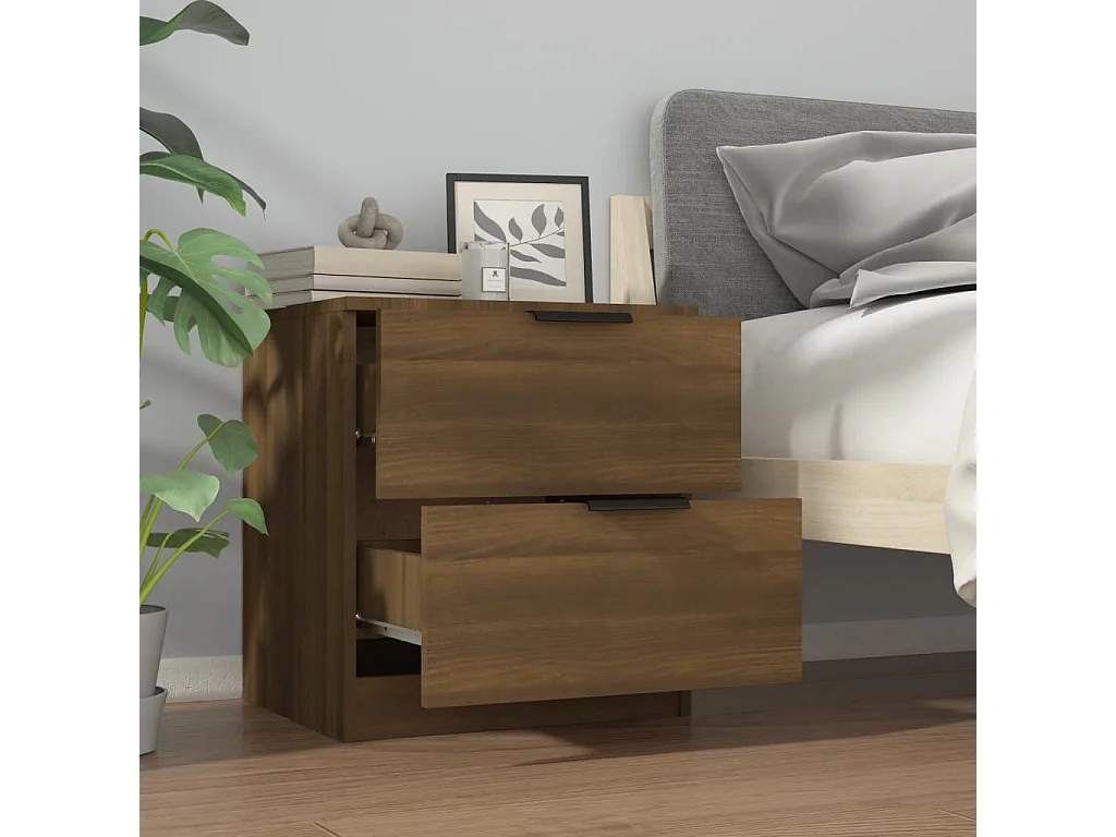 Nachttisch 2er Set-Beistelltisch-Nachttischkommode Braun Eichen-Optik Holzwerkstoff SHL29324