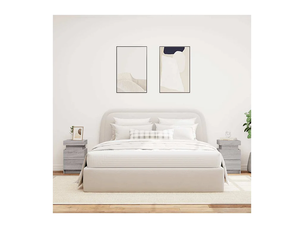 Mesitas de noche | Mesilla de noche con luces LED 2 uds gris Sonoma 35x39x55 cm