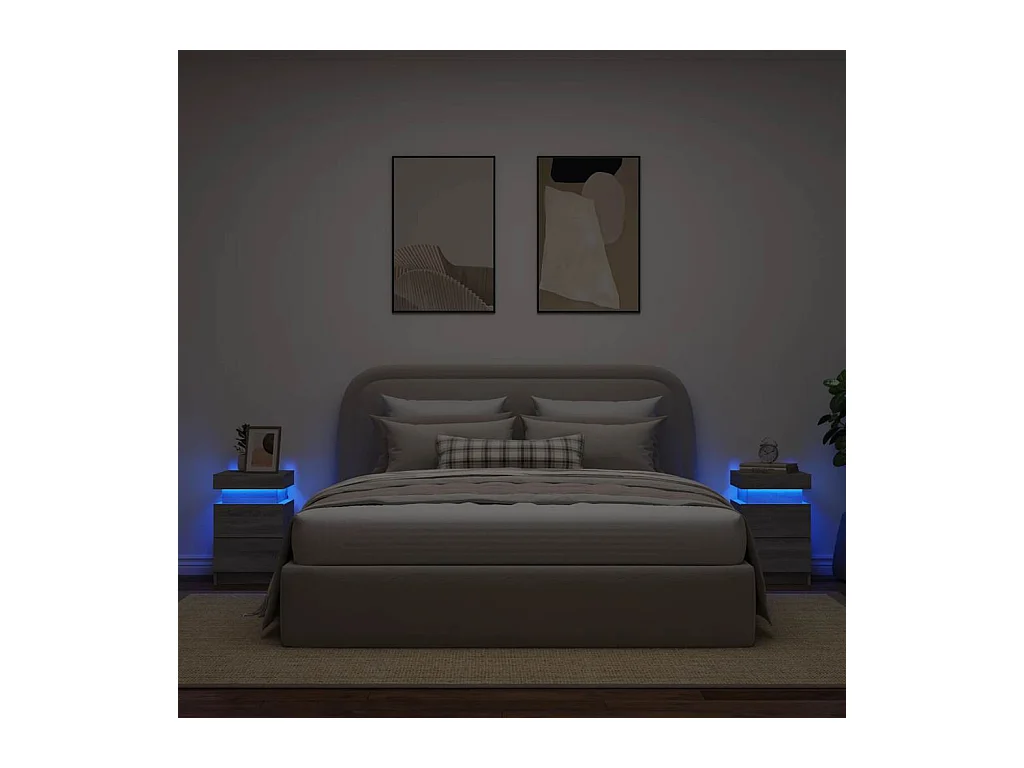 Mesitas de noche | Mesilla de noche con luces LED 2 uds gris Sonoma 35x39x55 cm