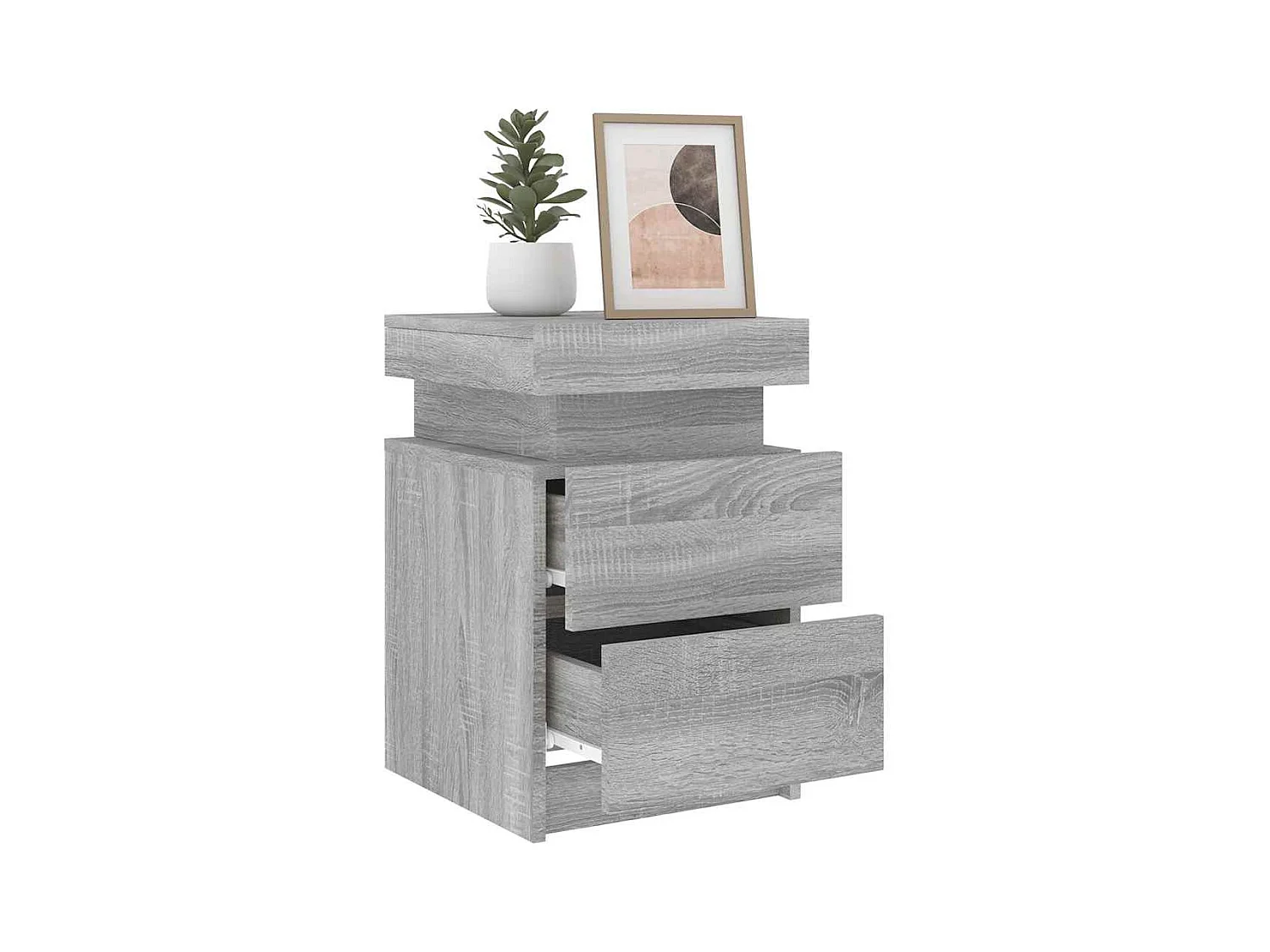 Mesitas de noche | Mesilla de noche con luces LED 2 uds gris Sonoma 35x39x55 cm