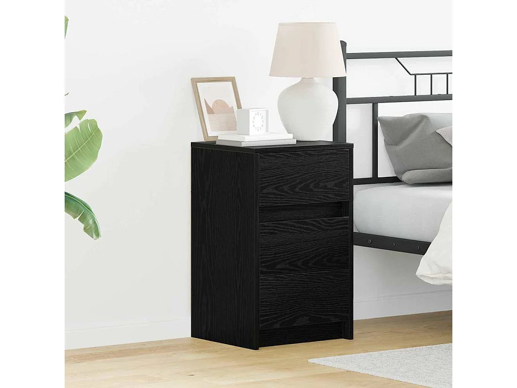 Mesita de Noche | Armario de Noche con cajón con Roble negro 38x34x61 cm