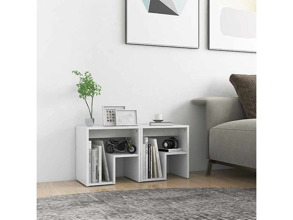 Nachttisch 2er Set-Beistelltisch Weiß 40x30x40 cm Holzwerkstoff SHL90803