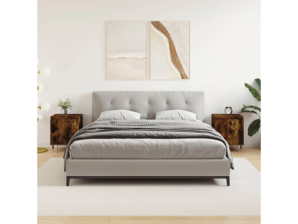 Nachttisch 2er Set-Beistelltisch-Nachttischkommode Räuchereiche 40x30x50 cm Holzwerkstoff SHL95044