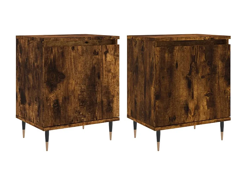 Nachttisch 2er Set-Beistelltisch-Nachttischkommode Räuchereiche 40x30x50 cm Holzwerkstoff SHL95044