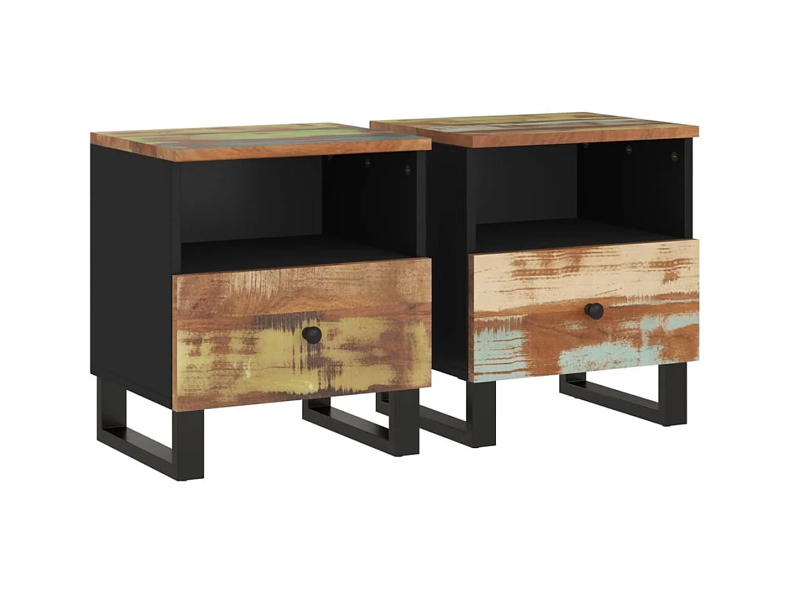 Tables de chevet-Tables d'appoint 2 pcs Compartiments ouverts Bois de récupération et d'ingénierie