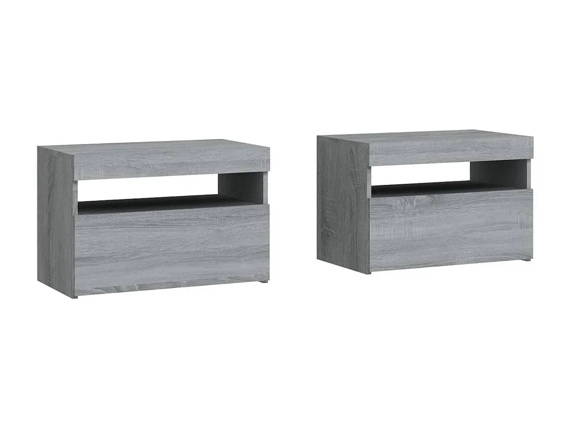 Nachttisch 2er Set-Beistelltisch-Nachttischkommode mit LED-Leuchten Grau Sonoma 60x35x40 cm SHL91885