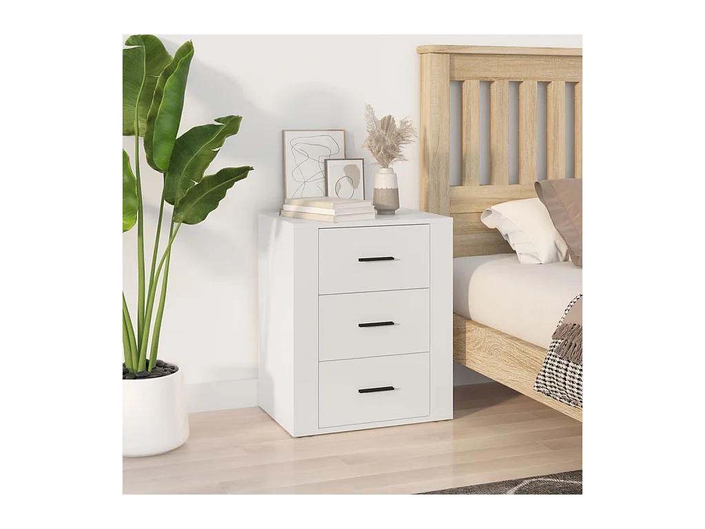 Mesita de noche | Mesilla de noche madera contrachapada blanco 50x36x60 cm