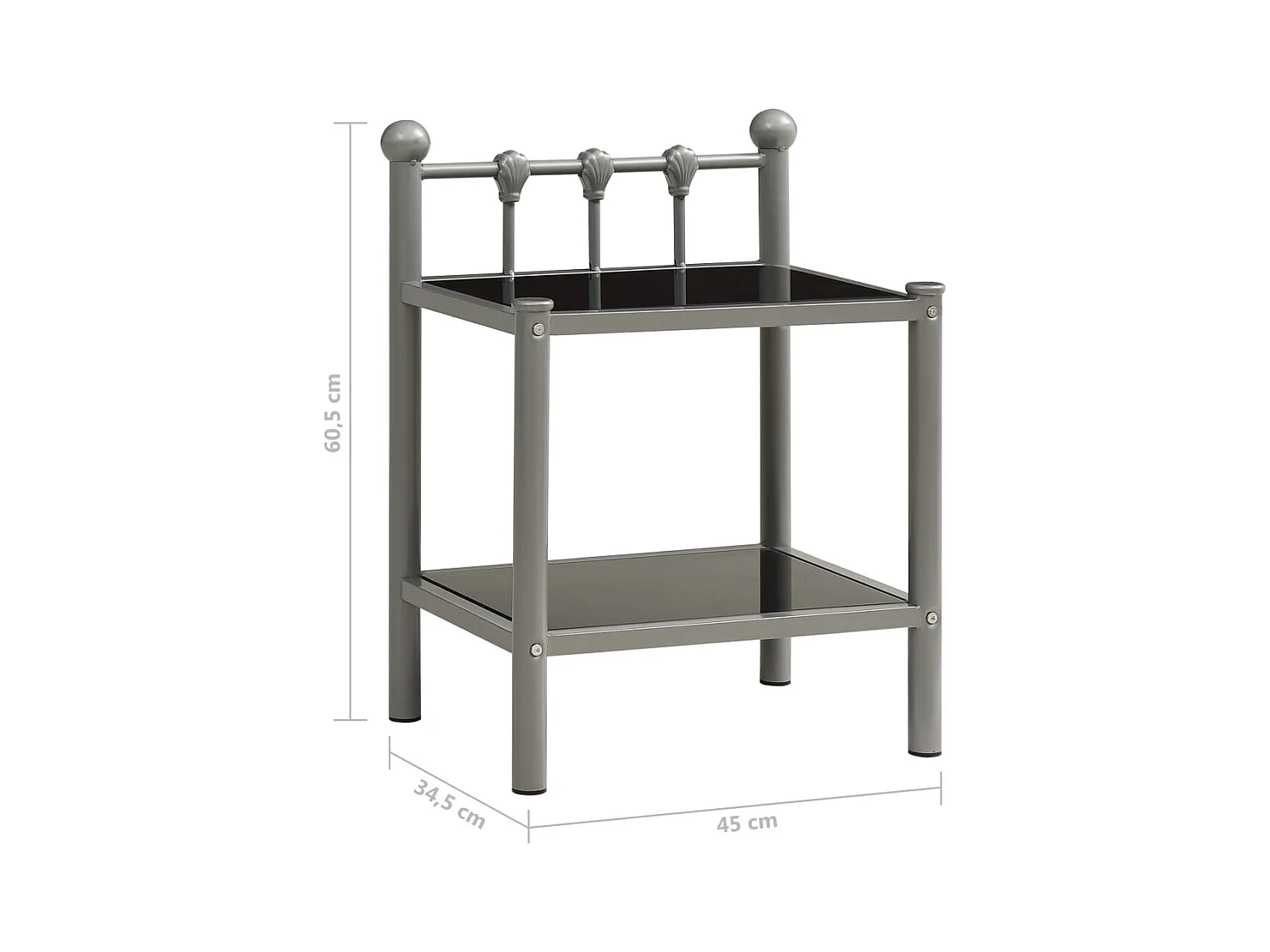 Mesitas de noche | Mesilla de noche 2 unidades metal y vidrio gris y negro