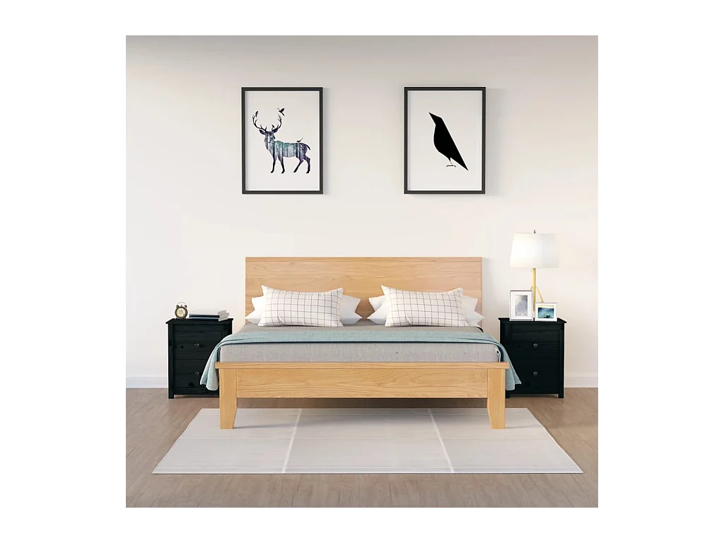 Mesitas de noche | Mesilla de noche 2 uds madera maciza de pino negra 50x35x61,5cm