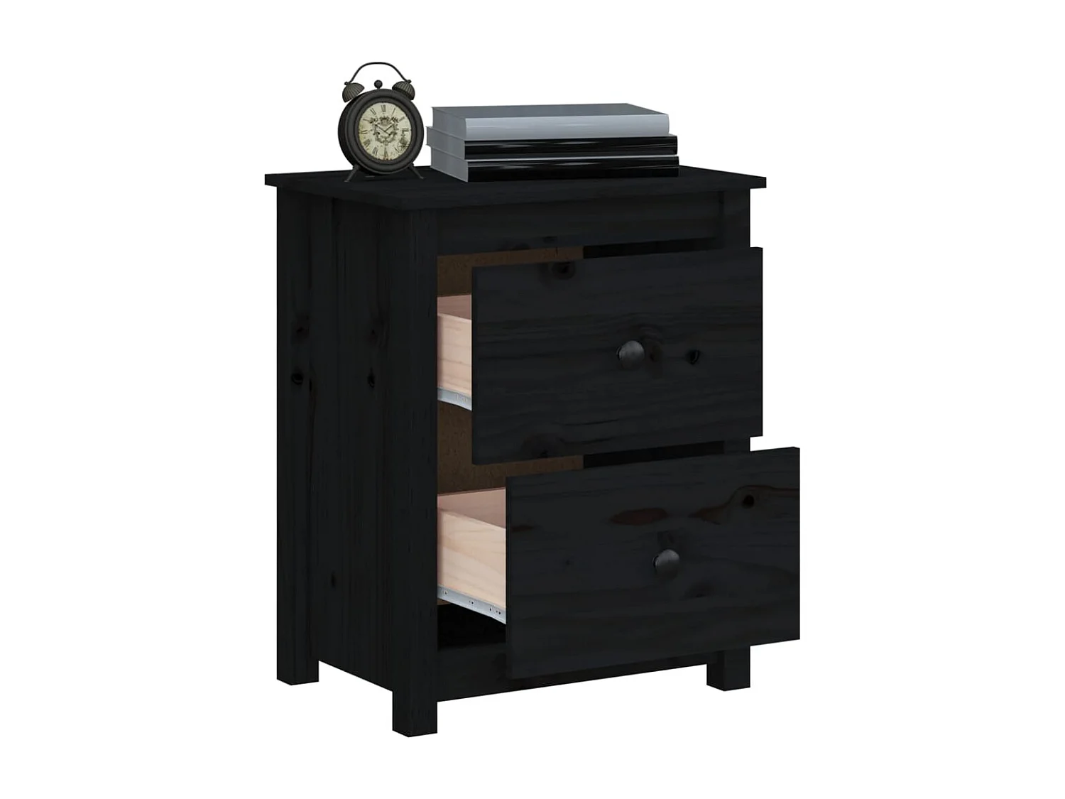 Nachttisch 2er Set-Beistelltisch-Nachttischkommode Schwarz 50x35x61,5 cm Massivholz Kiefer SHL96615