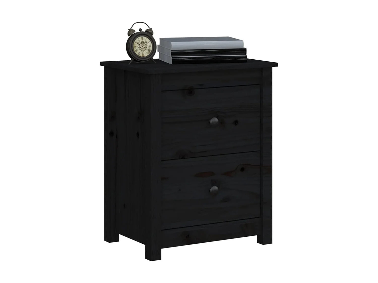 Nachttisch 2er Set-Beistelltisch-Nachttischkommode Schwarz 50x35x61,5 cm Massivholz Kiefer SHL96615