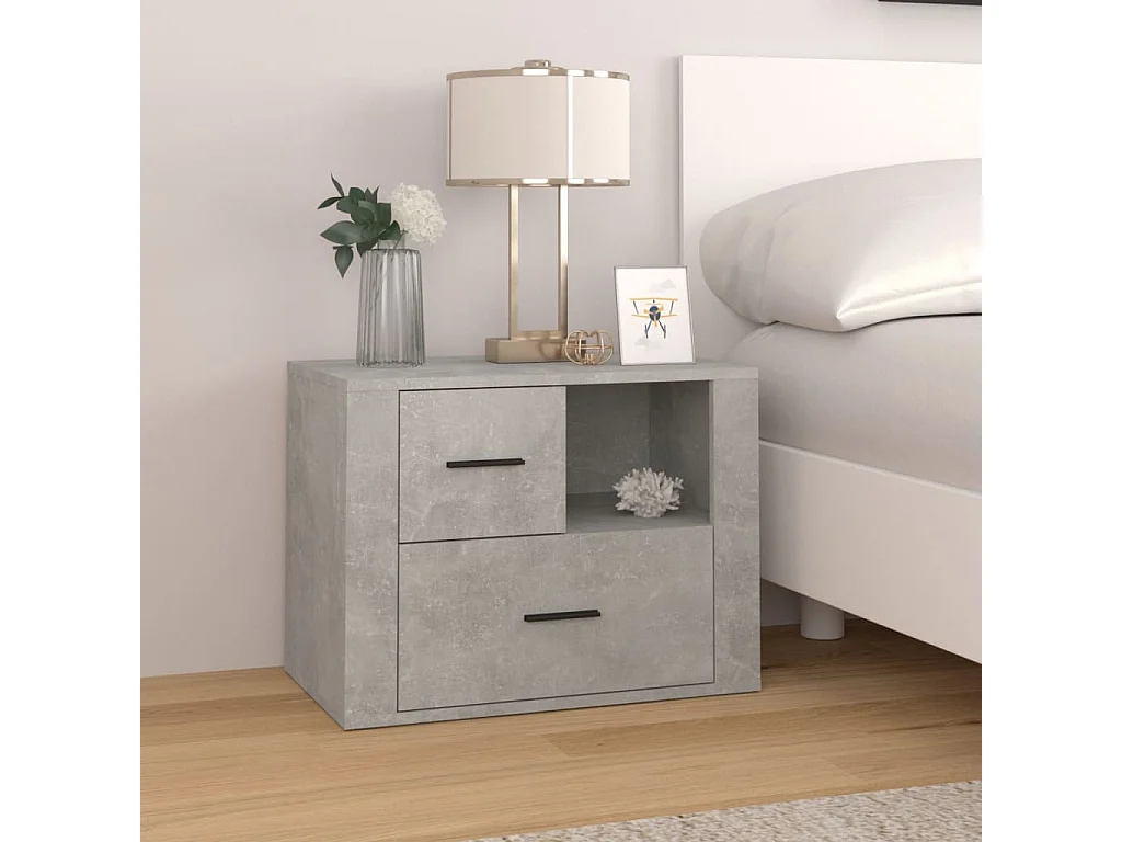 Mesita de noche | Mesilla de noche madera contrachapada gris hormigón 60x36x45 cm