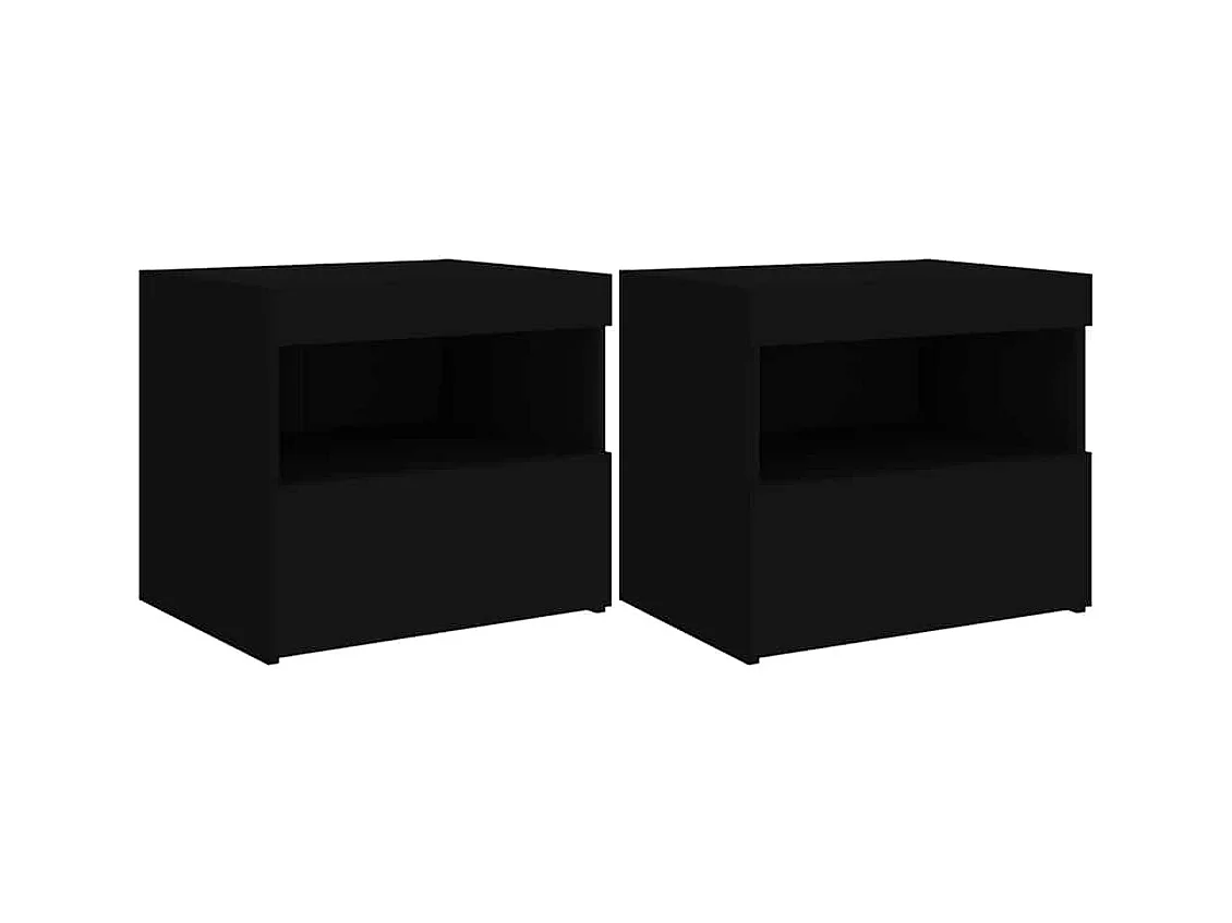 Mesitas de noche | Mesilla de noche con luces LED 2 unidades negro 50x40x45 cm
