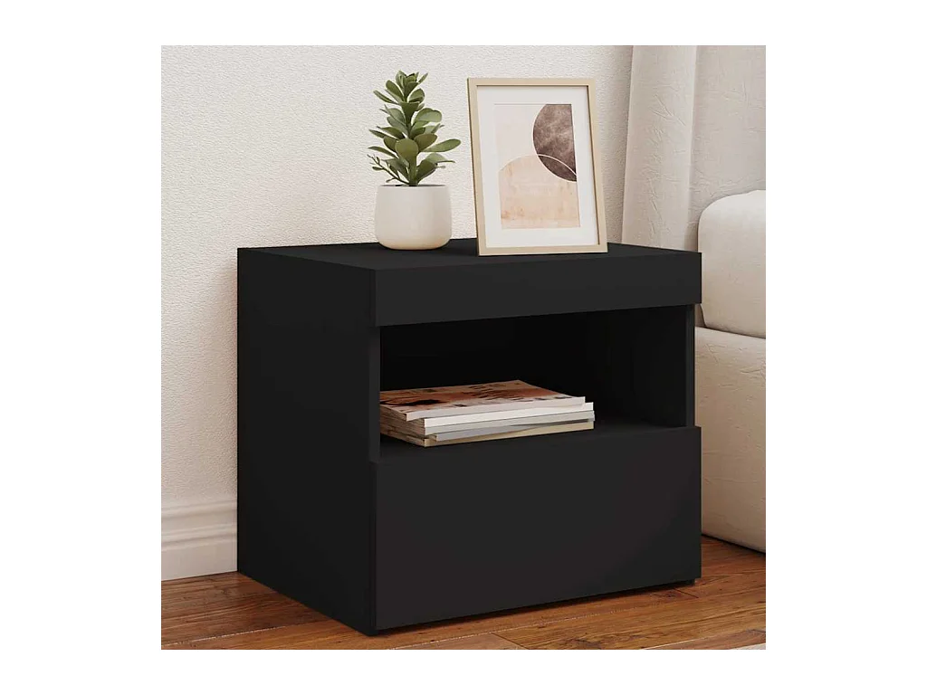 Mesitas de noche | Mesilla de noche con luces LED 2 unidades negro 50x40x45 cm