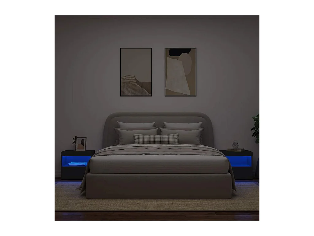 Mesitas de noche | Mesilla de noche con luces LED 2 unidades negro 50x40x45 cm