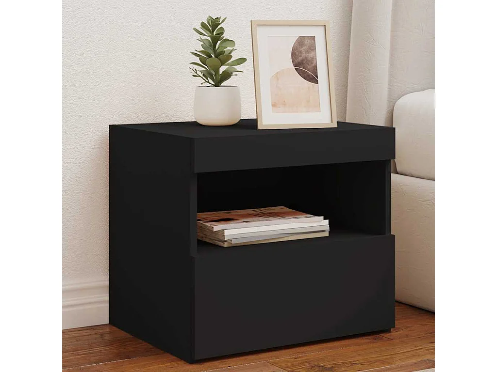 Mesitas de noche | Mesilla de noche con luces LED 2 unidades negro 50x40x45 cm