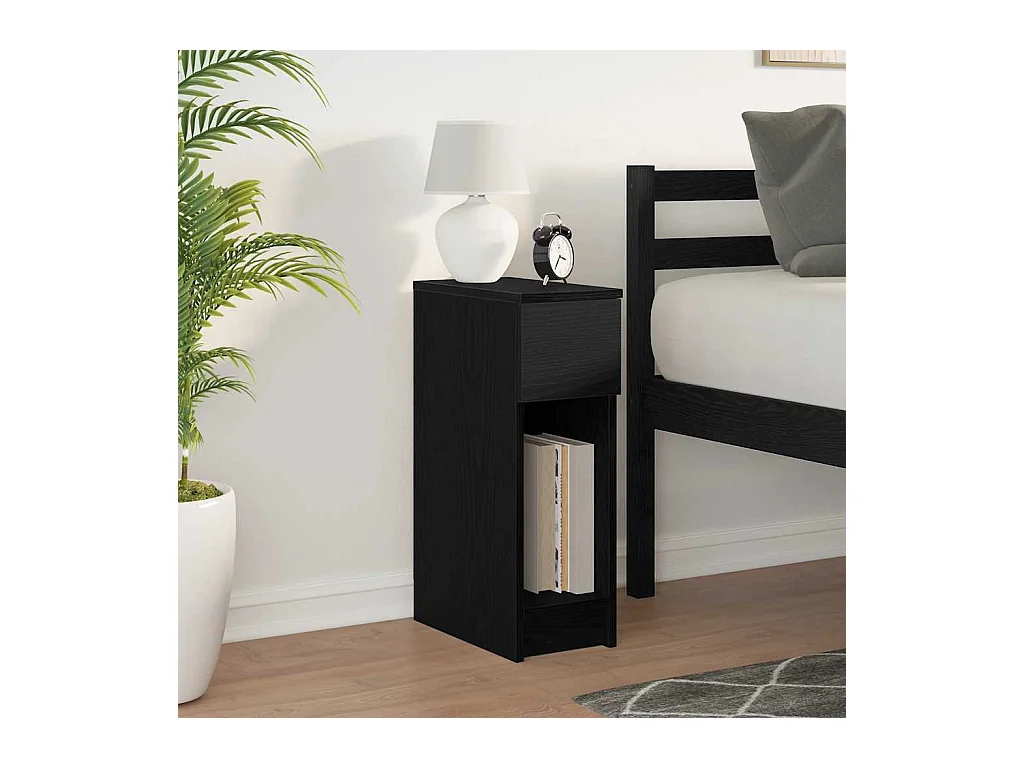Mesilla de noche | Mesita de noche con cajón roble negro 20x36x60 cm