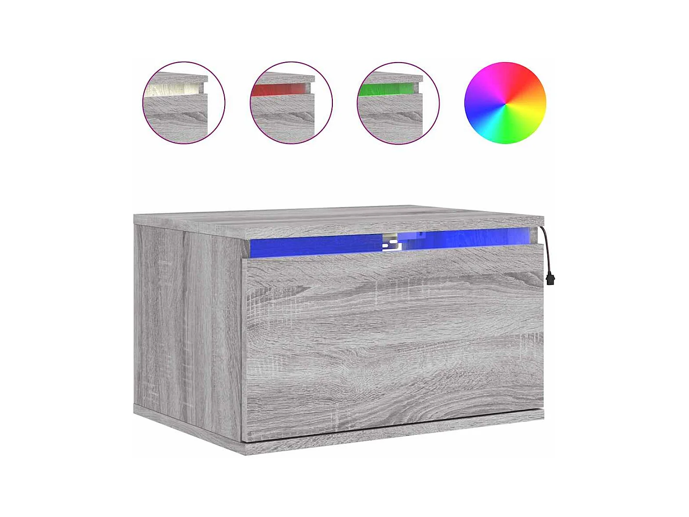 Mesita de noche | Mesilla de noche de pared con luces LED gris Sonoma