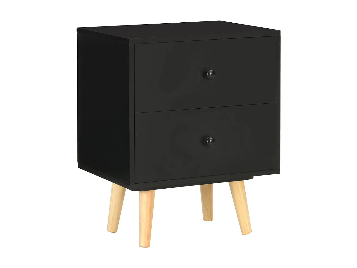 Nachttisch 2er Set-Beistelltisch-Nachttischkommode Schwarz 40 x 30 x 50 cm Kiefer Massivholz SHL78856