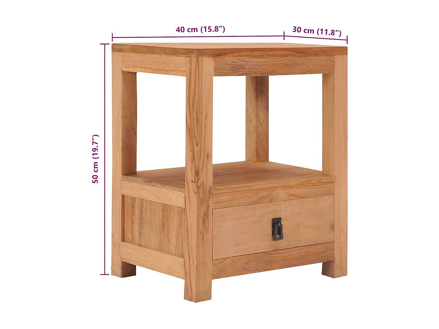 Mesita de noche | Mesilla de noche de madera maciza de mango 40x30x50 cm