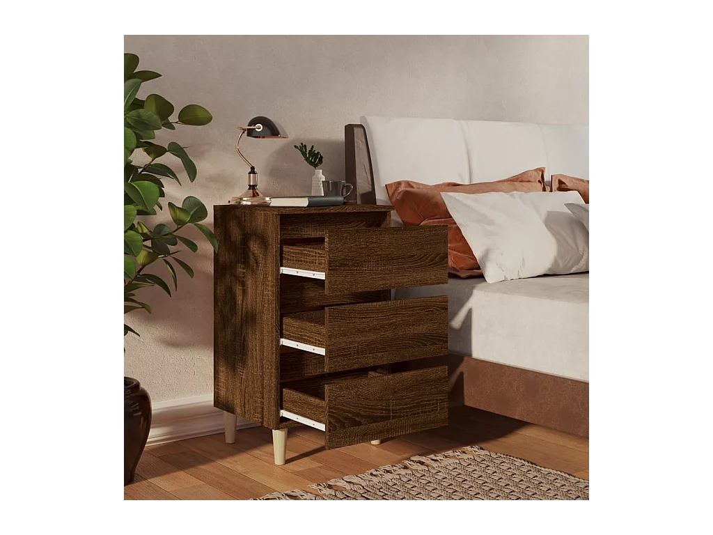 Mesita de noche | Mesilla de noche patas madera maciza marrón roble 40x35x69 cm