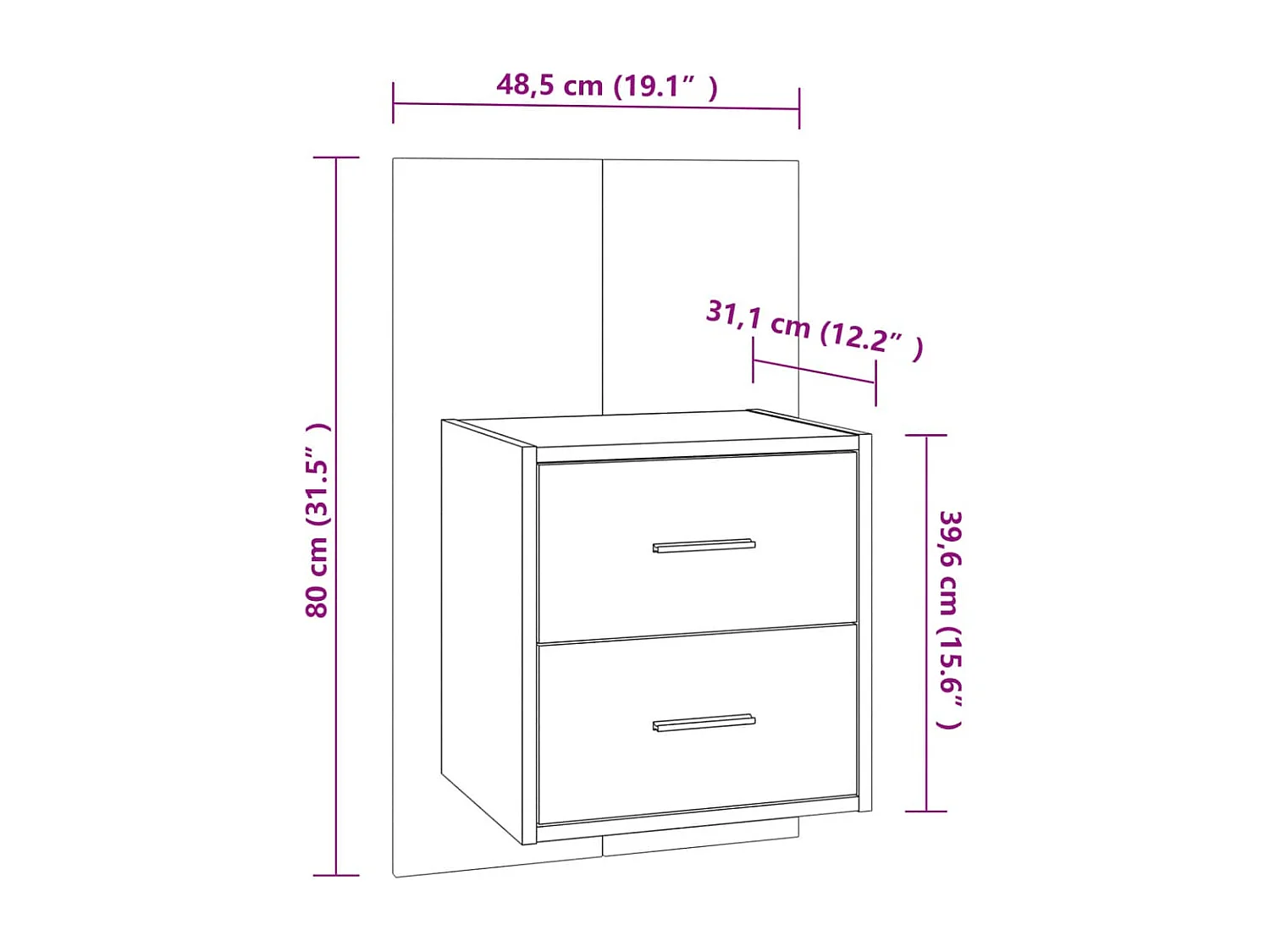 Nachttisch hängend 2er Set | Wand-Nachttische Räuchereiche SHL8217