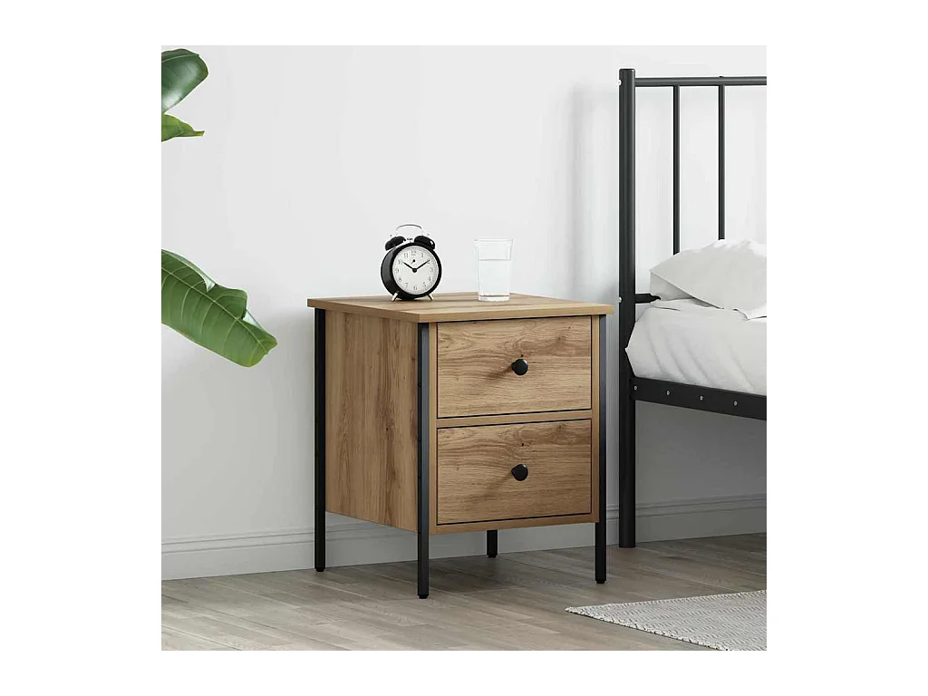 Mesita de Noche | Mesa auxiliar con cajón Roble artisan 40x42x50 cm