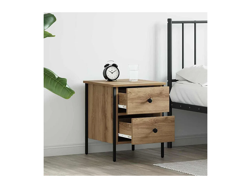 Mesita de Noche | Mesa auxiliar con cajón Roble artisan 40x42x50 cm