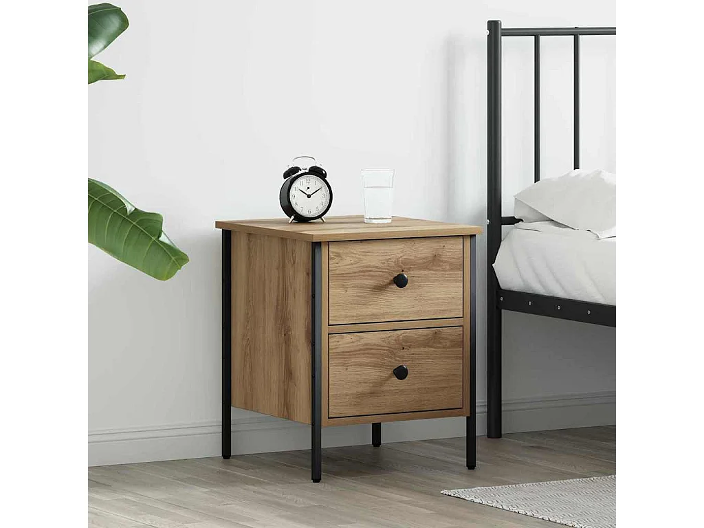 Mesita de Noche | Mesa auxiliar con cajón Roble artisan 40x42x50 cm