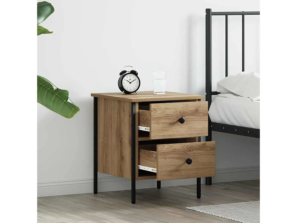 Mesita de Noche | Mesa auxiliar con cajón Roble artisan 40x42x50 cm