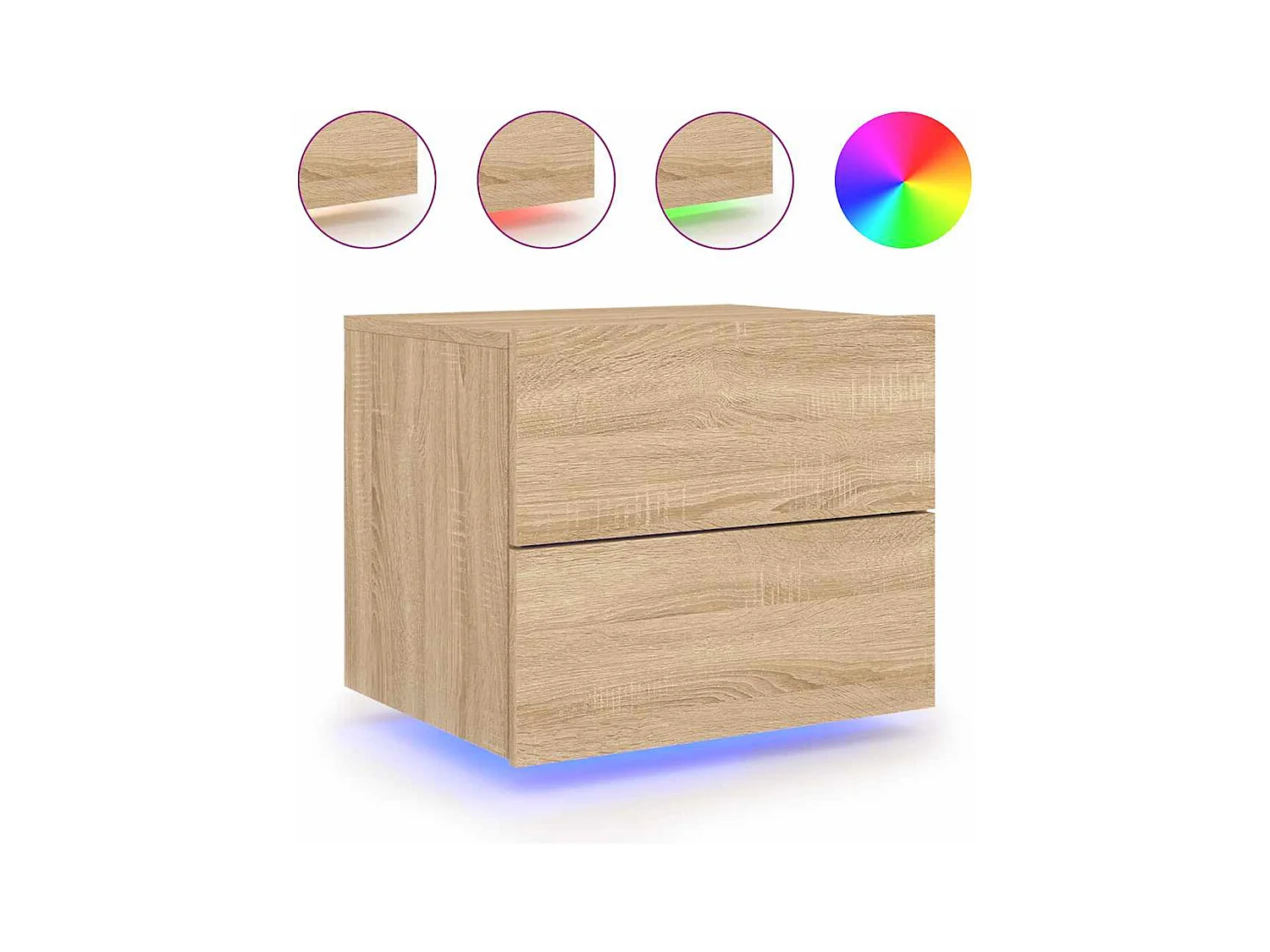 Mesita de noche | Mesilla de noche de pared con luces LED roble Sonoma