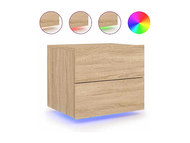 Table de chevet suspendue avec Éclairage LED-Table d'appoint pour Chambre chêne sonoma