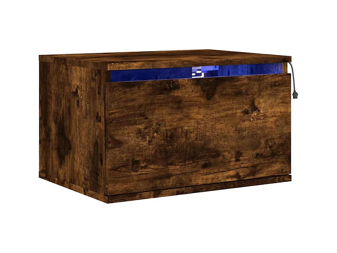 Mesita de noche | Mesilla de noche de pared con luces LED roble ahumado