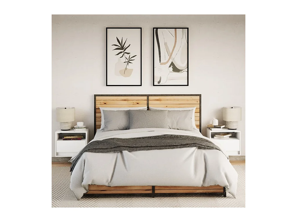 Mesitas de noche | Mesilla de noche de pared con luces LED 2 unidades blanco