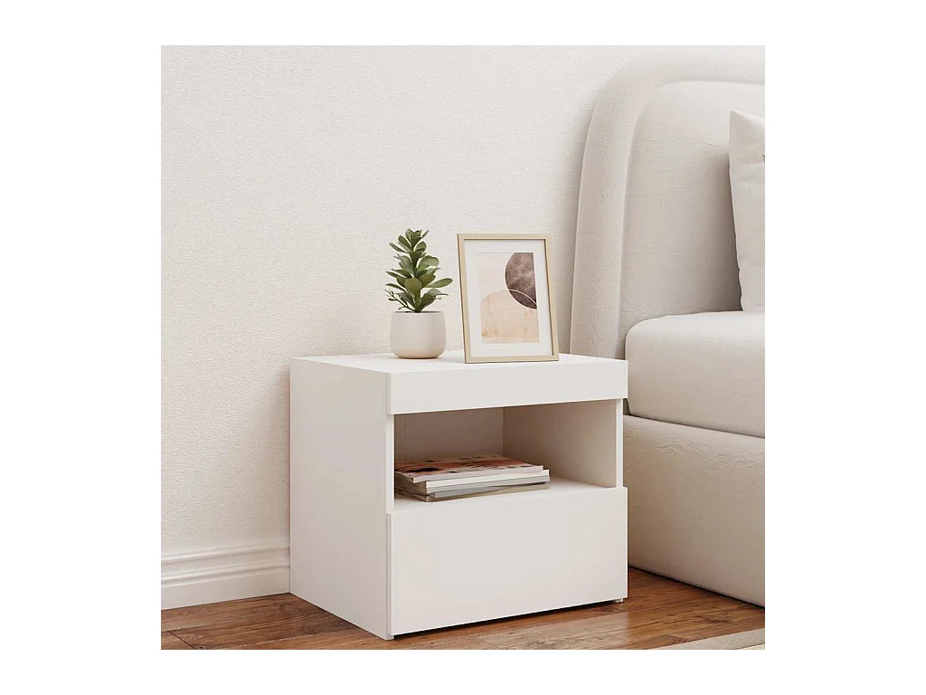 Mesita de noche | Mesilla de noche con luces LED blanco 50x40x45 cm