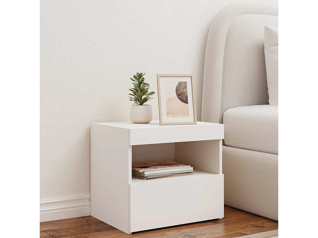 Mesita de noche | Mesilla de noche con luces LED blanco 50x40x45 cm