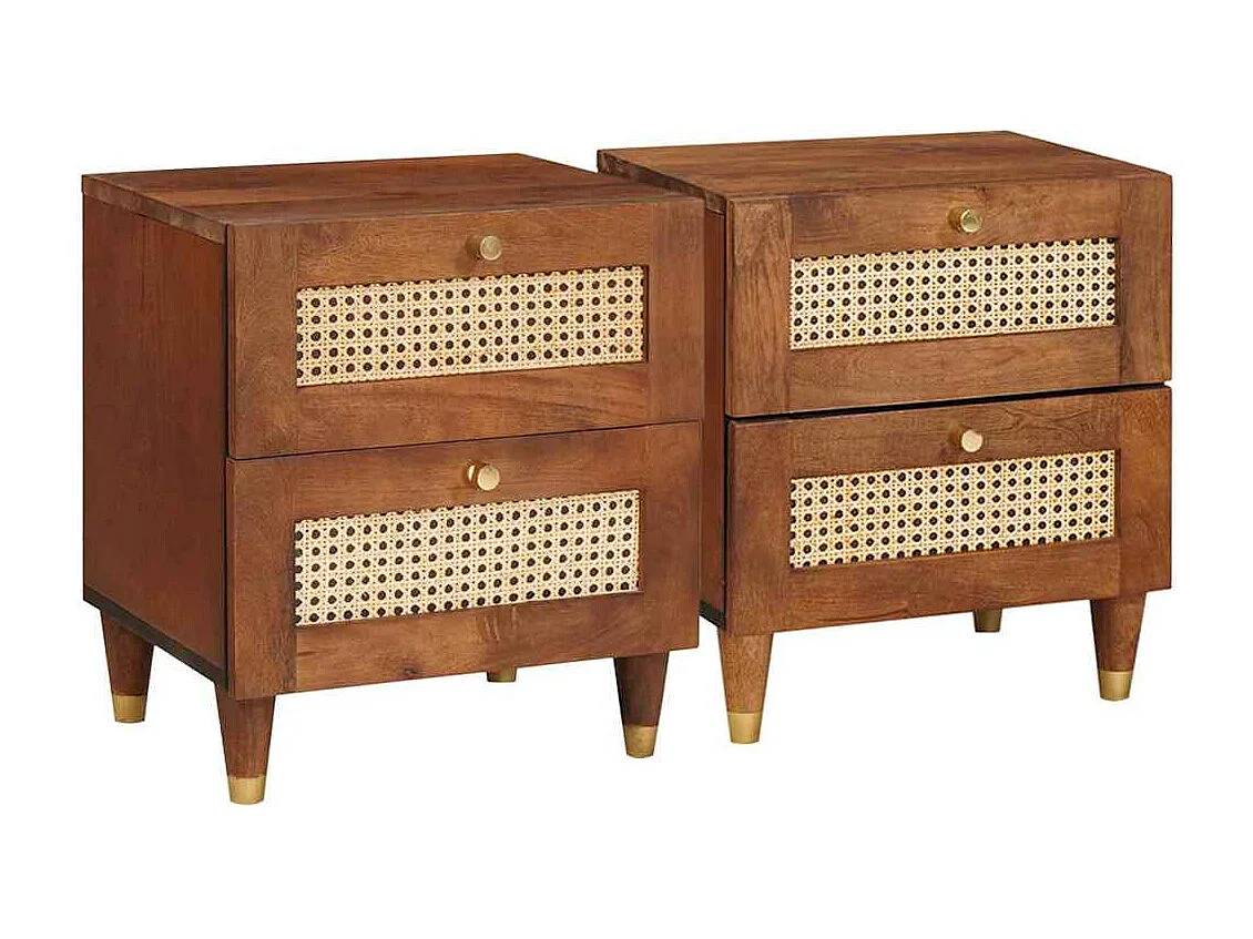 Nachttisch 2er Set-Beistelltisch Braun 40 x 33,5 x 46 cm Massivholz Akazie SHL81731