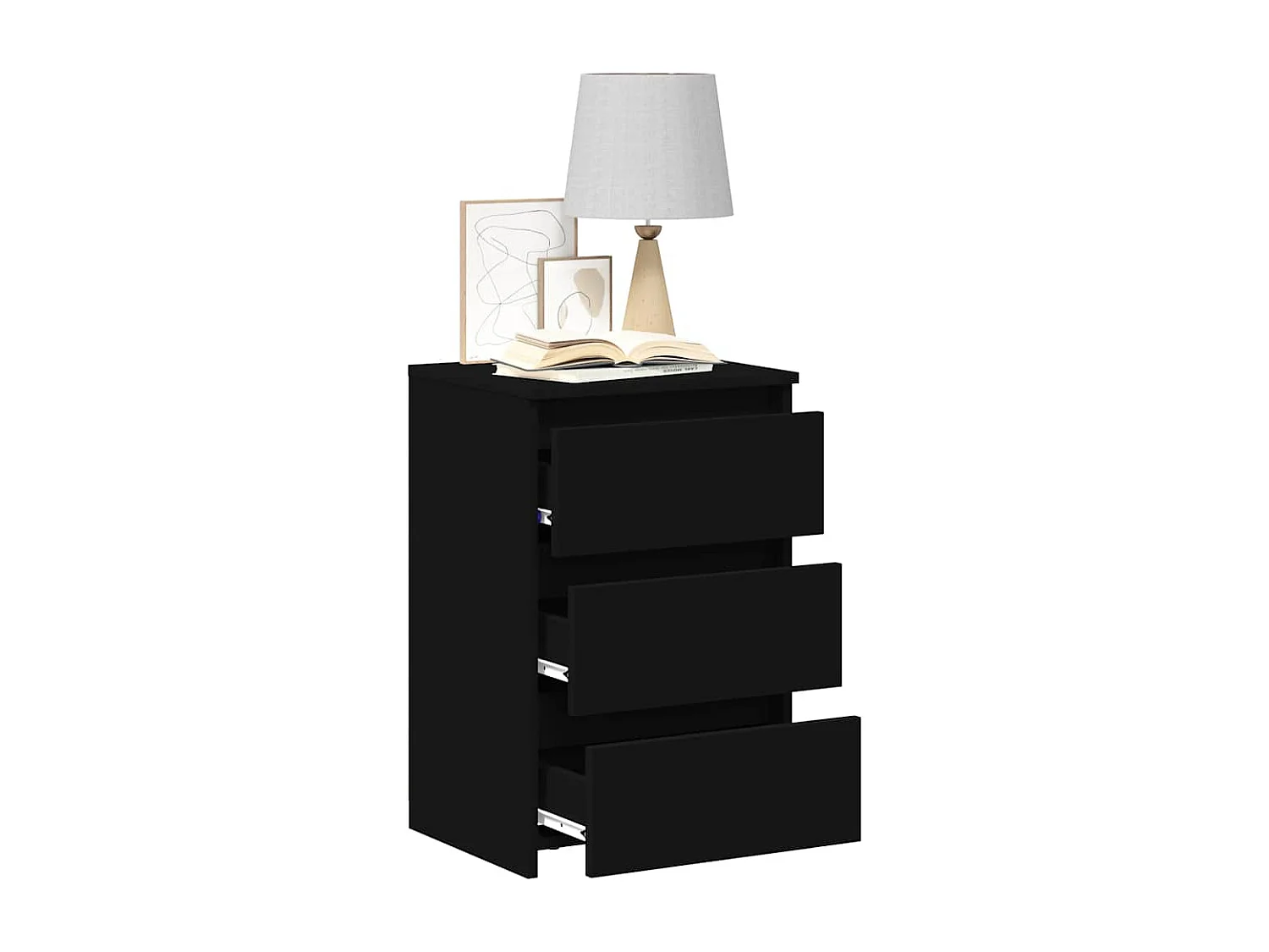 Nachttisch 2er Set-Beistelltisch Schwarz 40x35x62,5 cm Holzwerkstoff SHL96826