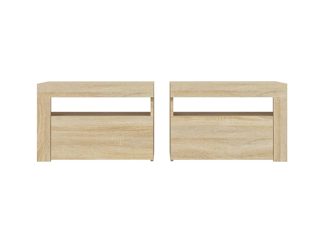 Mesitas de noche | Mesilla de noche con luces LEDs 2 uds roble Sonoma 60x35x40 cm
