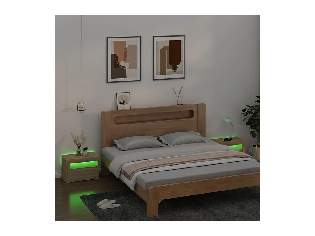 Mesitas de noche | Mesilla de noche con luces LEDs 2 uds roble Sonoma 60x35x40 cm