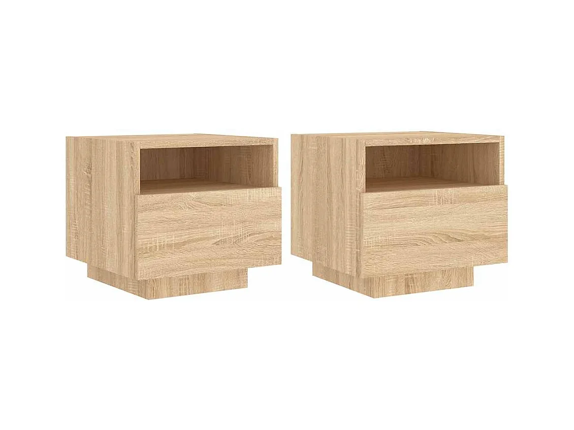 Mesitas de noche | Mesilla de noche con luces LED 2 uds roble Sonoma 40x39x37 cm
