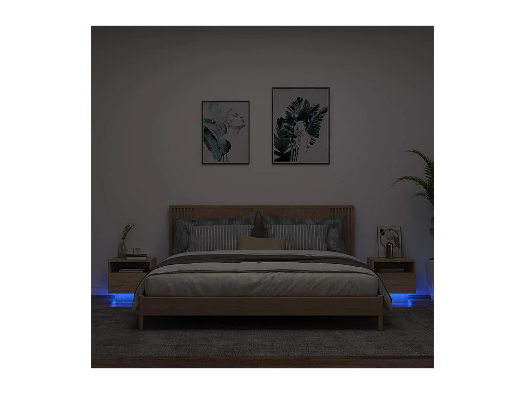 Mesitas de noche | Mesilla de noche con luces LED 2 uds roble Sonoma 40x39x37 cm