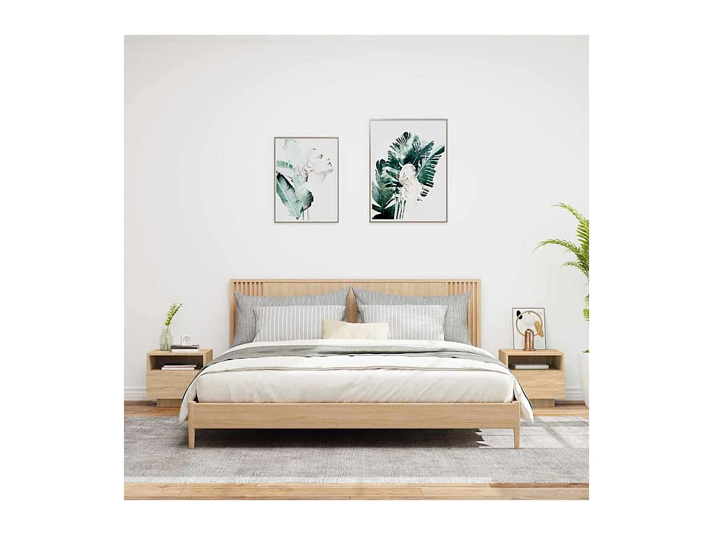 Mesitas de noche | Mesilla de noche con luces LED 2 uds roble Sonoma 40x39x37 cm