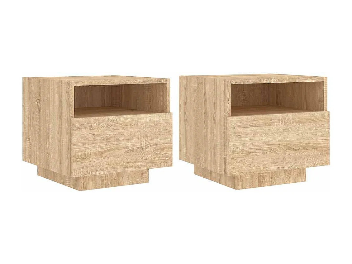 Nachttische mit LED-Leuchten 2er Set | Beistelltisch Sonoma Eiche 40x39x37 cm SHL47413